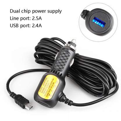 2 PCS H515 Car Charger Driving Recorder Power Cord Navigation With USB Port Cigarette Lighter Vehicle Charging Wire, Specification: Line 2.5A+USB 2.4A(Mini Left Elbow) - In Car by buy2fix | Online Shopping UK | buy2fix