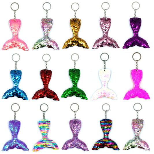 10 PCS Reflective Mermaid Keychain Sequins Mermaid Tail Accessories Car Luggage Pendant(Red 17) by buy2fix
