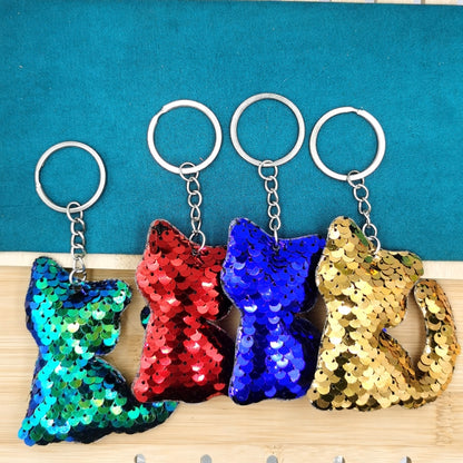 10 PCS PET Sequins Reflective Cat Keychain Bag Car Pendant, Colour: White Colorful - In Car by buy2fix | Online Shopping UK | buy2fix