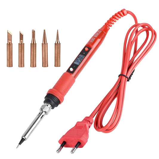 Metallic LCD Temperature Regulating Soldering Iron And Soldering Iron Tip Set Electric Soldering Iron Welding Tool(220V EU Plug Bronze Head Red) by buy2fix