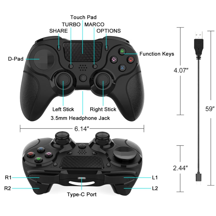 MB-P913 PC Six-Axis Somatosensory Back Key Programming Dual Vibration Bluetooth Gamepad For PS4 Pro(Red Black) - Gamepads by buy2fix | Online Shopping UK | buy2fix