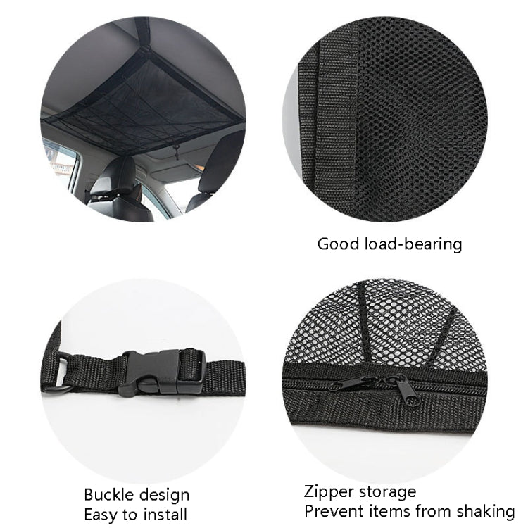 Car Ceiling Storage Net Bag Draw Rope Double-Layer Zipper Car Storage Net Pocket(80x55cm) by buy2fix