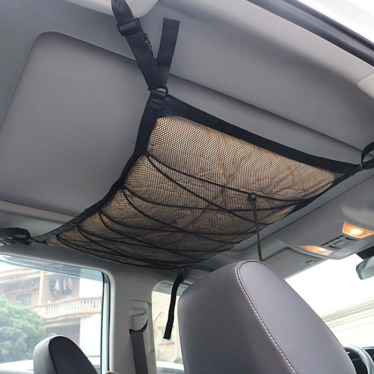 Car Ceiling Storage Net Bag Draw Rope Double-Layer Zipper Car Storage Net Pocket(80x55cm) by buy2fix