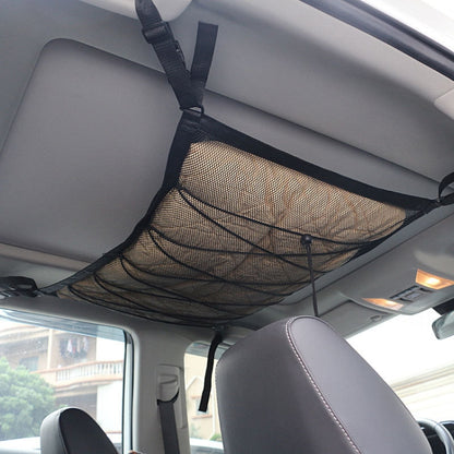 Car Ceiling Storage Net Bag Draw Rope Double-Layer Zipper Car Storage Net Pocket(80x55cm) by buy2fix