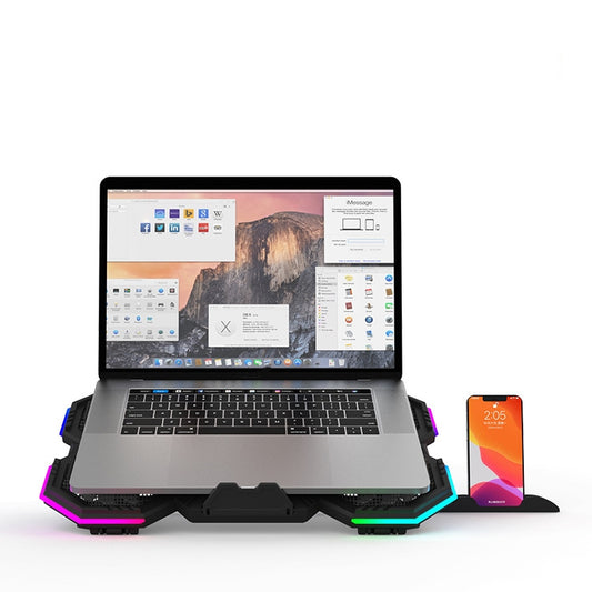 F12 6 Fans USB Semiconductor Computer Radiator Notebook Stand with Phone Holder, Colour: Blue Light + RGB Light by buy2fix
