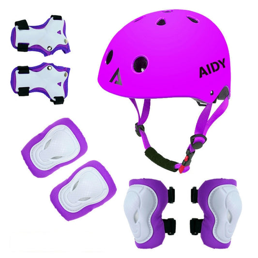 AIDY 7 In 1 Children Roller Skating Sports Protective Gear Set(Dumb Purple) - Protective Helmet & Masks by buy2fix | Online Shopping UK | buy2fix