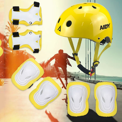 AIDY 7 In 1 Children Roller Skating Sports Protective Gear Set(Bright Yellow) - Protective Helmet & Masks by buy2fix | Online Shopping UK | buy2fix