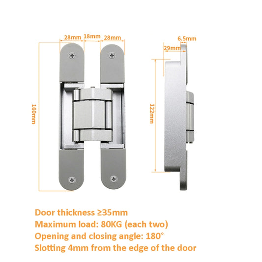 Three-Dimensional Adjustable Cross Hinge Folding Door Concealed Hinge, Specification: No. 3 Dumb Black 80kg by buy2fix