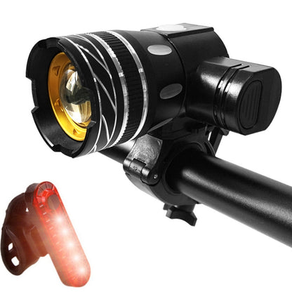 7602 LED USB Charging Telescopic Zoom Bicycle Front Light, Specification: Headlight + 056 Taillight - Headlights by buy2fix | Online Shopping UK | buy2fix