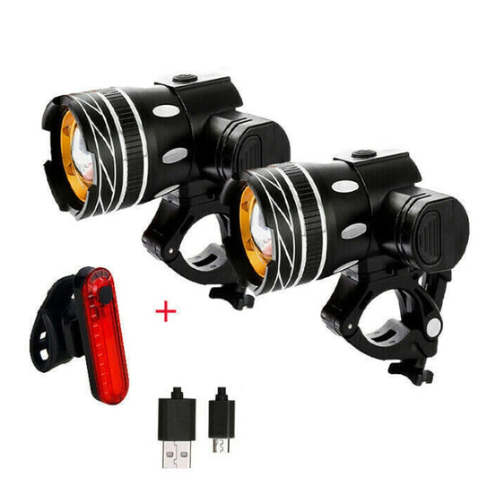7602 LED USB Charging Telescopic Zoom Bicycle Front Light, Specification: 2 Headlight + 056 Taillight - Headlights by buy2fix | Online Shopping UK | buy2fix