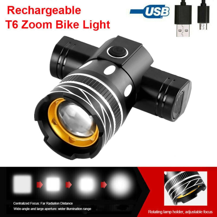 7602 LED USB Charging Telescopic Zoom Bicycle Front Light, Specification: 2 Headlight + 056 Taillight - Headlights by buy2fix | Online Shopping UK | buy2fix