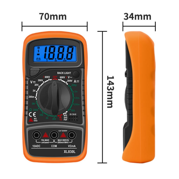 ANENG XL830L Multi-Function Digital Display High-Precision Digital Multimeter, Specification: Bubble Bag Packing(Orange) - Consumer Electronics by ANENG | Online Shopping UK | buy2fix