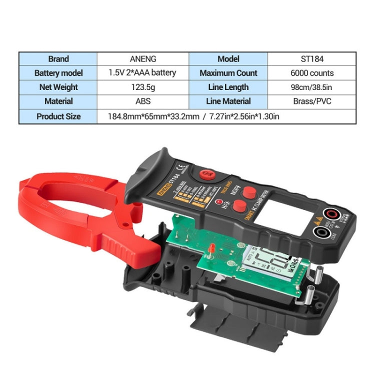 ANENG ST184 Automatically Identify Clamp-On Smart Digital Multimeter(Black) - Consumer Electronics by ANENG | Online Shopping UK | buy2fix