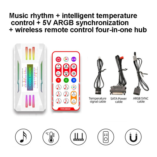 COOLMOON CM-MPAC PWM 5V ARGB Cooling Fan Remote Control For PC Case Chassis, Style: 4 in 1 (White) by COOLMOON