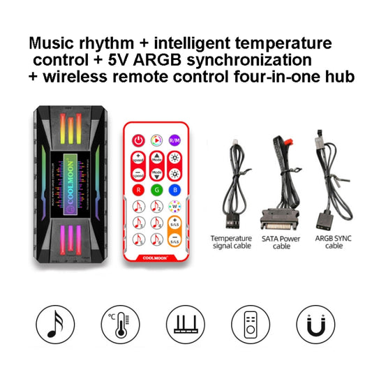 COOLMOON CM-MPAC PWM 5V ARGB Cooling Fan Remote Control For PC Case Chassis, Style: 4 in 1 (Black) by COOLMOON