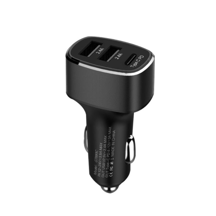 QIAKEY GT690C Dual USB + USB-C / Type-C Aluminum Alloy Three-Hole Car Charger(Black) - In Car by QIAKEY | Online Shopping UK | buy2fix