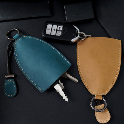 18Y-009 Vintage Handmade Leather Car Pull-Out Key Case(Oil Wax Skin Blue) by buy2fix