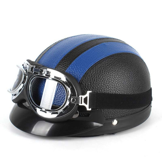 BSDDP A0318 PU Helmet With Goggles, Size: One Size(Black Blue) - In Car by BSDDP | Online Shopping UK | buy2fix