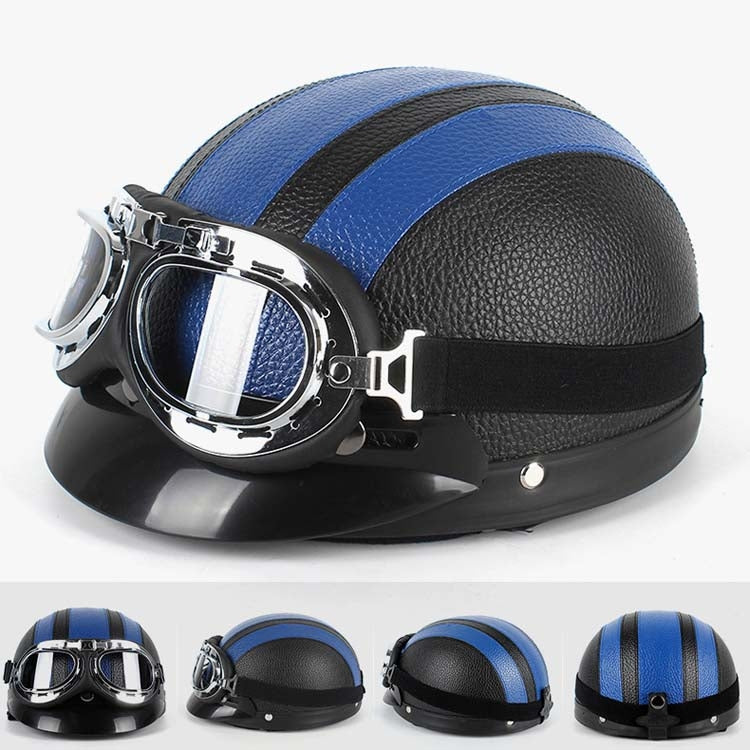 BSDDP A0318 PU Helmet With Goggles, Size: One Size(Black Blue) by BSDDP