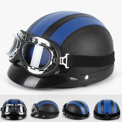 BSDDP A0318 PU Helmet With Goggles, Size: One Size(Black Blue) by BSDDP