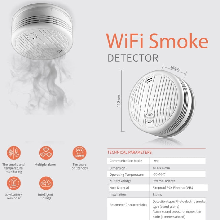 TY-SMK-07 Smart Home WiFi Smoke Detector - Security by buy2fix | Online Shopping UK | buy2fix