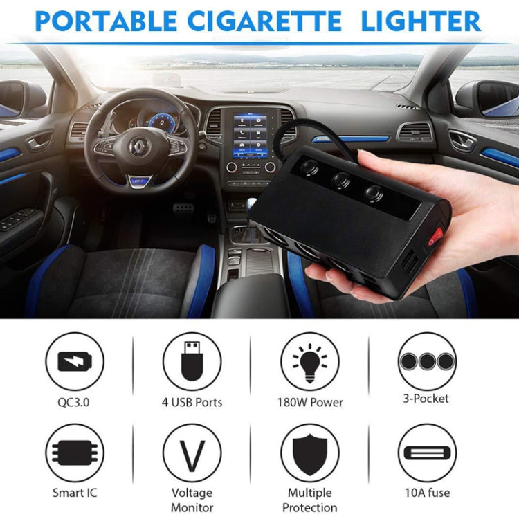 TR24 3 In 1 Car Cigarette Lighter Independent Switch Charger(Black) - In Car by buy2fix | Online Shopping UK | buy2fix
