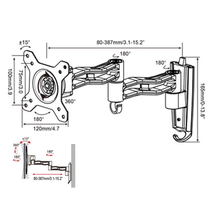 Gibbon Mounts L33 Monitor Bracket Wall Mounting Telescopic Rotating Aluminum Alloy TV Hanger - Consumer Electronics by Gibbon Mounts | Online Shopping UK | buy2fix