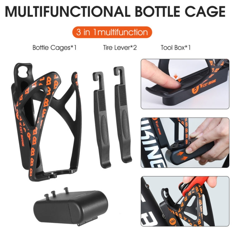 WEST BIKING Bicycle Multifunctional Bottle Cage Tire Lever Tool Box(Black Orange) - Holders by buy2fix | Online Shopping UK | buy2fix