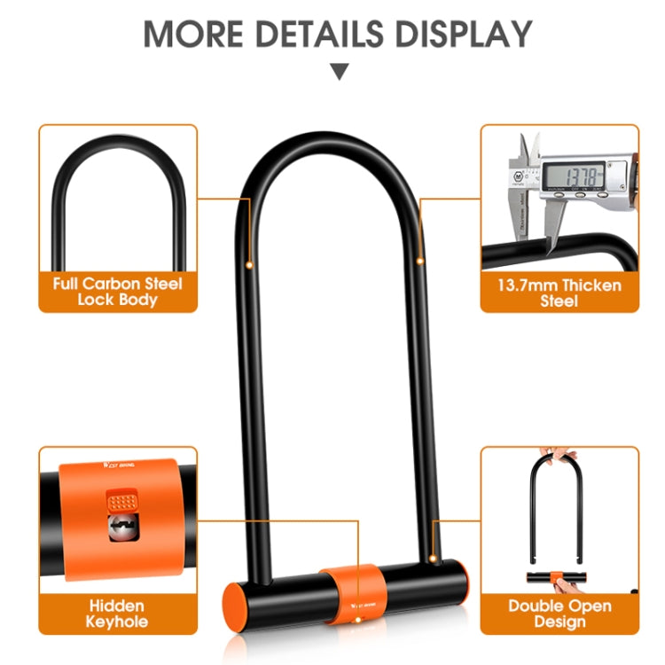 WEST BIKING Bicycle Carbon Steel Anti-Shear Anti-Theft U-Lock, Specification: Lock+Cable - Bicycle Locks & Bicycle Pumps by WEST BIKING | Online Shopping UK | buy2fix