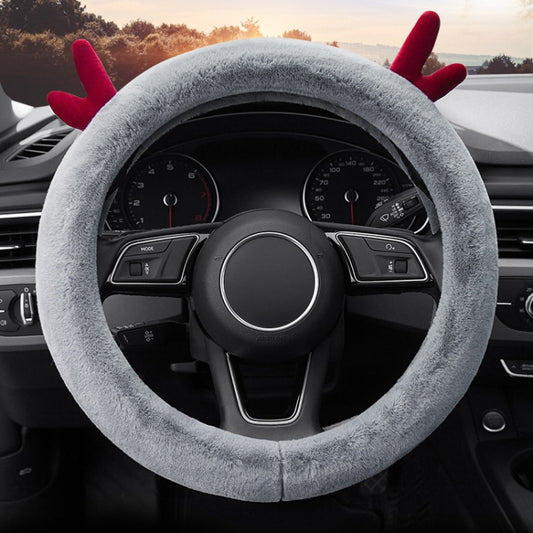 Antler Thick Plush Steering Wheel Cover, Style: O Type (Gray) - In Car by buy2fix | Online Shopping UK | buy2fix