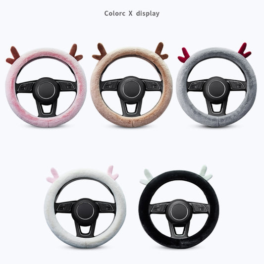 Antler Thick Plush Steering Wheel Cover, Style: O Type (Black) by buy2fix