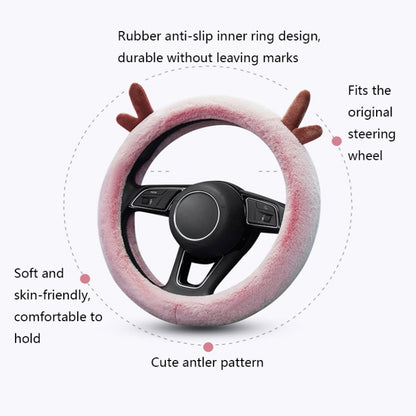 Antler Thick Plush Steering Wheel Cover, Style: O Type (Black) - In Car by buy2fix | Online Shopping UK | buy2fix