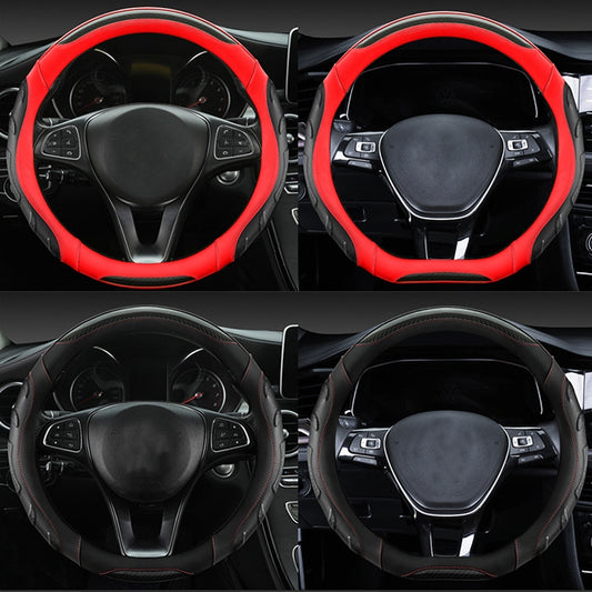 Leather Carbon Fiber Stitching Car Steering Wheel Set, Diameter: 38cm(Black Round) by buy2fix