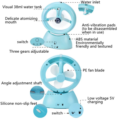 Mini USB Rechargeable Spray Fan Student Dormitory Office Desktop Mute Fan(Frosted Sky Blue) - Consumer Electronics by buy2fix | Online Shopping UK | buy2fix