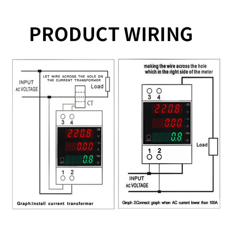 D52-2058 Wattmeter Din rail Volt Current Meter, Specification: AC200-450V Built-in CT - Consumer Electronics by buy2fix | Online Shopping UK | buy2fix