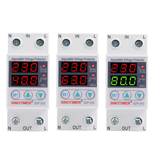 SINOTIMER SVP-916 Adjustable Self-resetting Over-voltage Under-voltage Protector, Current: 63A by SINOTIMER