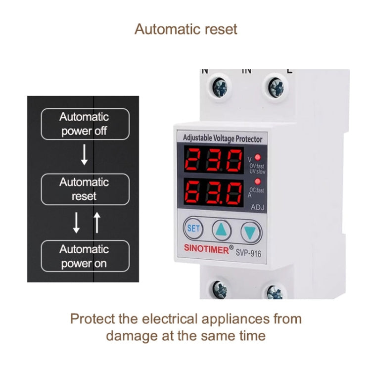 SINOTIMER SVP-916 Adjustable Self-resetting Over-voltage Under-voltage Protector, Current: 63A - Consumer Electronics by SINOTIMER | Online Shopping UK | buy2fix