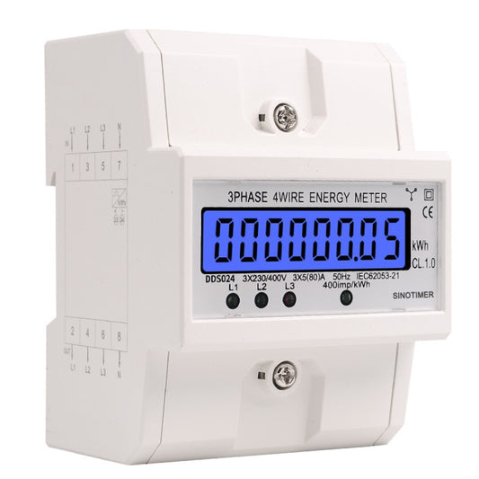 SINOTIMER Three-Phase Backlight Display Rail Type Electricity Meter 5-100A 400V(DDS024 White Shell) by SINOTIMER
