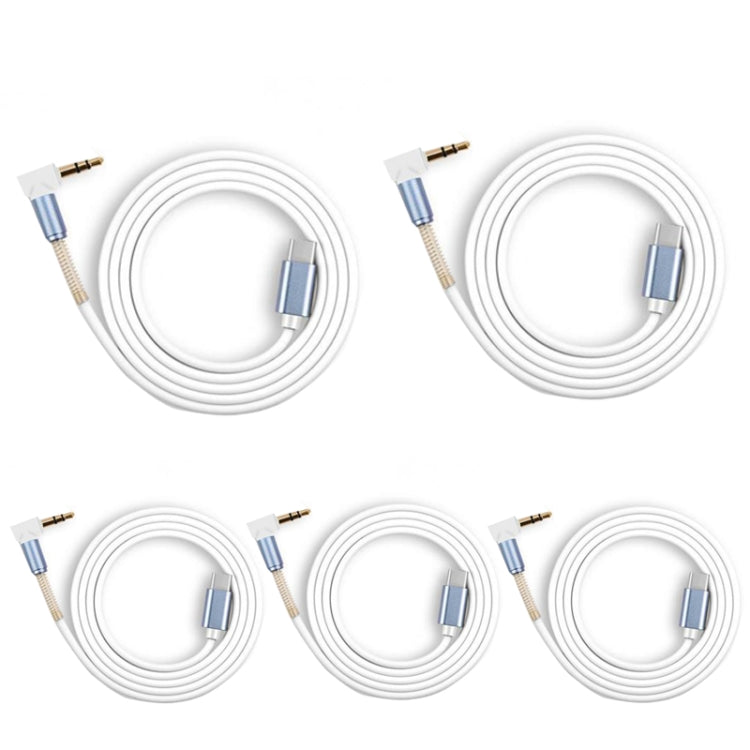5 PCS Type-c/USB-c To 3.5mm Male Elbow Spring Audio Adapter Cable, Cable Length: 1m(White) -  by buy2fix | Online Shopping UK | buy2fix