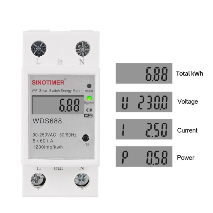 SINOTIMER WDS688 Smart WiFi Single-Phase Power Meter Mobile APP Home Rail Meter 5-60A 230V - Consumer Electronics by SINOTIMER | Online Shopping UK | buy2fix