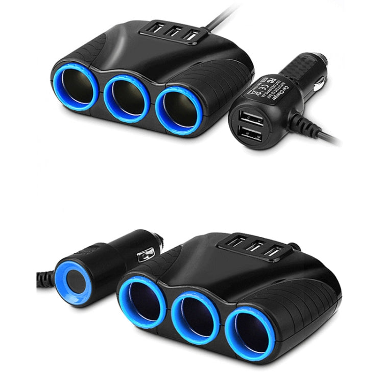 2 PCS 120W Multifunctional USB 3 In 1 Car Cigarette Lighter Car Charger, Style: 3 Ports(Blue Black) - In Car by buy2fix | Online Shopping UK | buy2fix