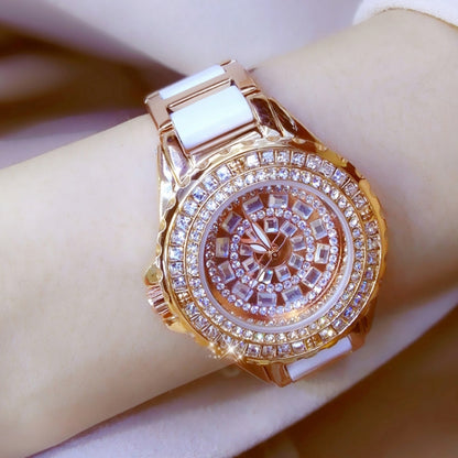 BS Bee Sister FA1490 Ladies Diamond-Set Ceramic Strap Watch(Rose Gold) - Alloy Watches by BS Bee Sister | Online Shopping UK | buy2fix