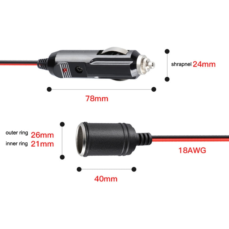 12-24V Car Cigarette Lighter Plug Extension Line, Cable Length 3.7m - In Car by buy2fix | Online Shopping UK | buy2fix