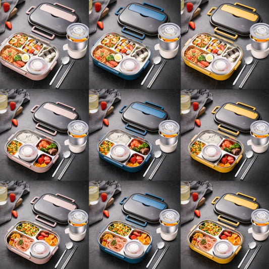 304 Stainless Steel Double-Layer Large-Capacity Portable Lunch Box, Color: Lemon Yellow(Medium 4 Grid) by buy2fix