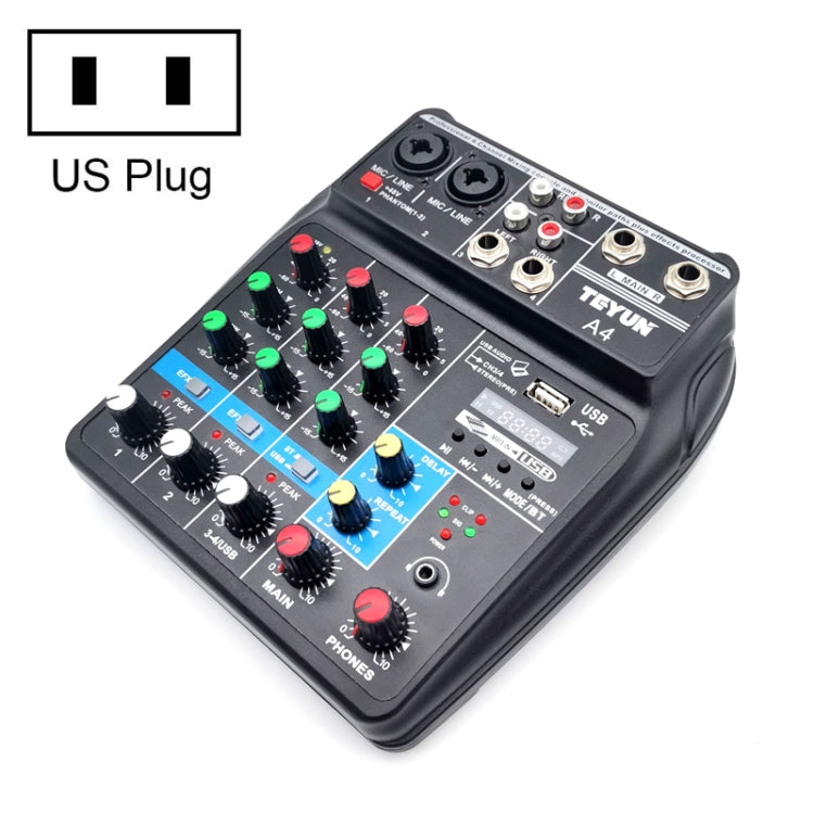 TEYUN A4 4-way Small Microphone Digital Mixer Live Recording Effector(US Plug) - Consumer Electronics by TEYUN | Online Shopping UK | buy2fix