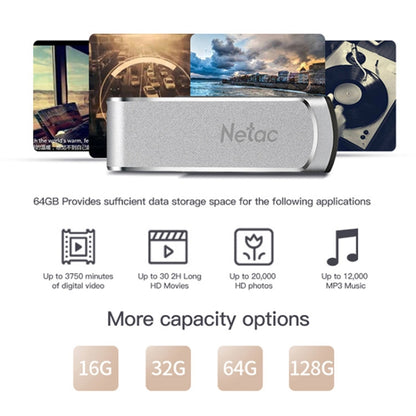 Netac U388 High Speed USB3.0 Metal Rotating Car Computer U Disk, Capacity: 64GB - USB Flash Drives by Netac | Online Shopping UK | buy2fix