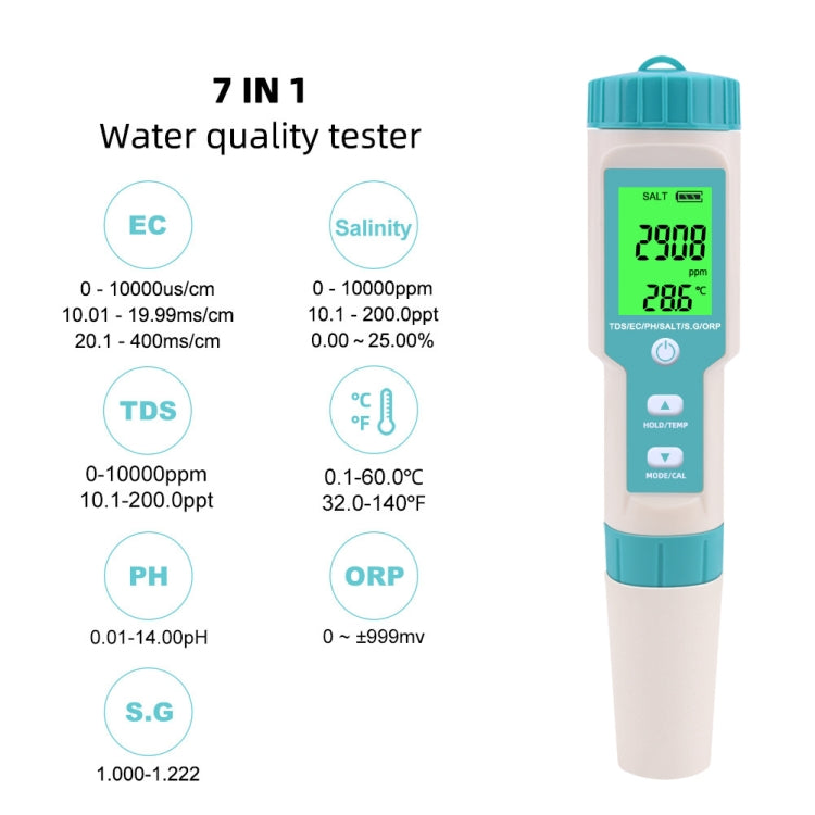 C-600A 7 In 1 Temperature/Salinity/PH/TDS/EC/ORP/SG Monitoring Pen(without Battery and Powder) - Consumer Electronics by buy2fix | Online Shopping UK | buy2fix