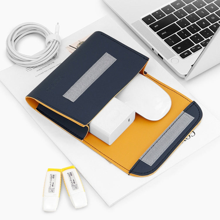 Baona BN-Q009 Small Leather Mouse Charger Storage Bag(Deep Blue+Yellow) - Digital Storage Bag by Baona | Online Shopping UK | buy2fix