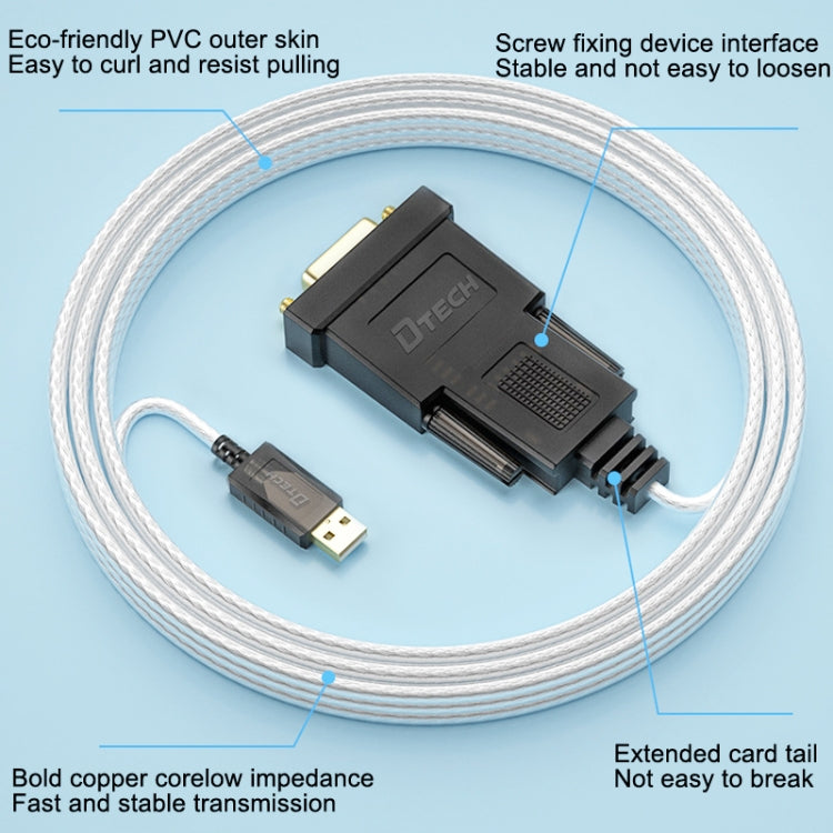 DTECH DT-5002F 1m USB To RS232 Serial Line DB9 Needle COM Port - RS485 / RS232 Series by DTECH | Online Shopping UK | buy2fix