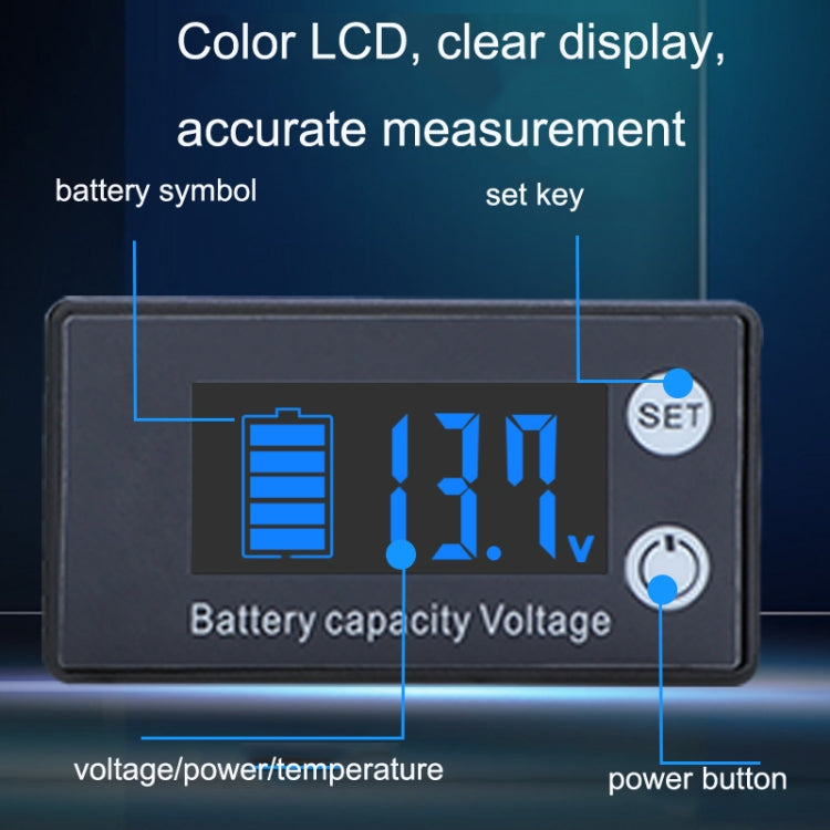 Two-Line Digital Display DC Voltmeter Lead-Acid Lithium Battery Charge Meter, Color: Green+Temperature - Consumer Electronics by buy2fix | Online Shopping UK | buy2fix